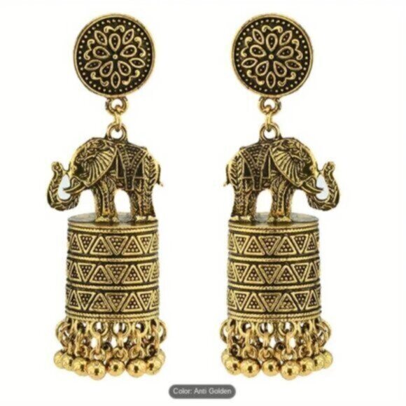 Gold  Bohemian Elephant Tassel Earrings For Women Casual Travel - Picture 1 of 4